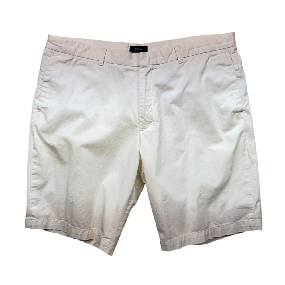 Theory Men's Beck PP Solid Twill Chino Shorts Size 38 White Flat Front Casual